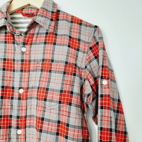 GAP Utility Sleeve Lined Plaid Button-Up Shirt Top Red Gray Kids Youth Sz XL - Picture 9 of 15